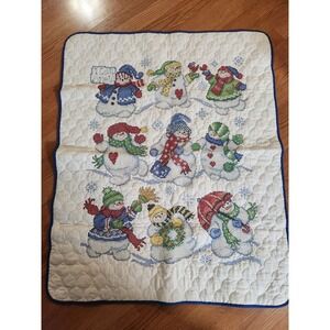 Design Works Embroidered Cross Stitch I Love Snow snowmen Ursula Michael Blanket